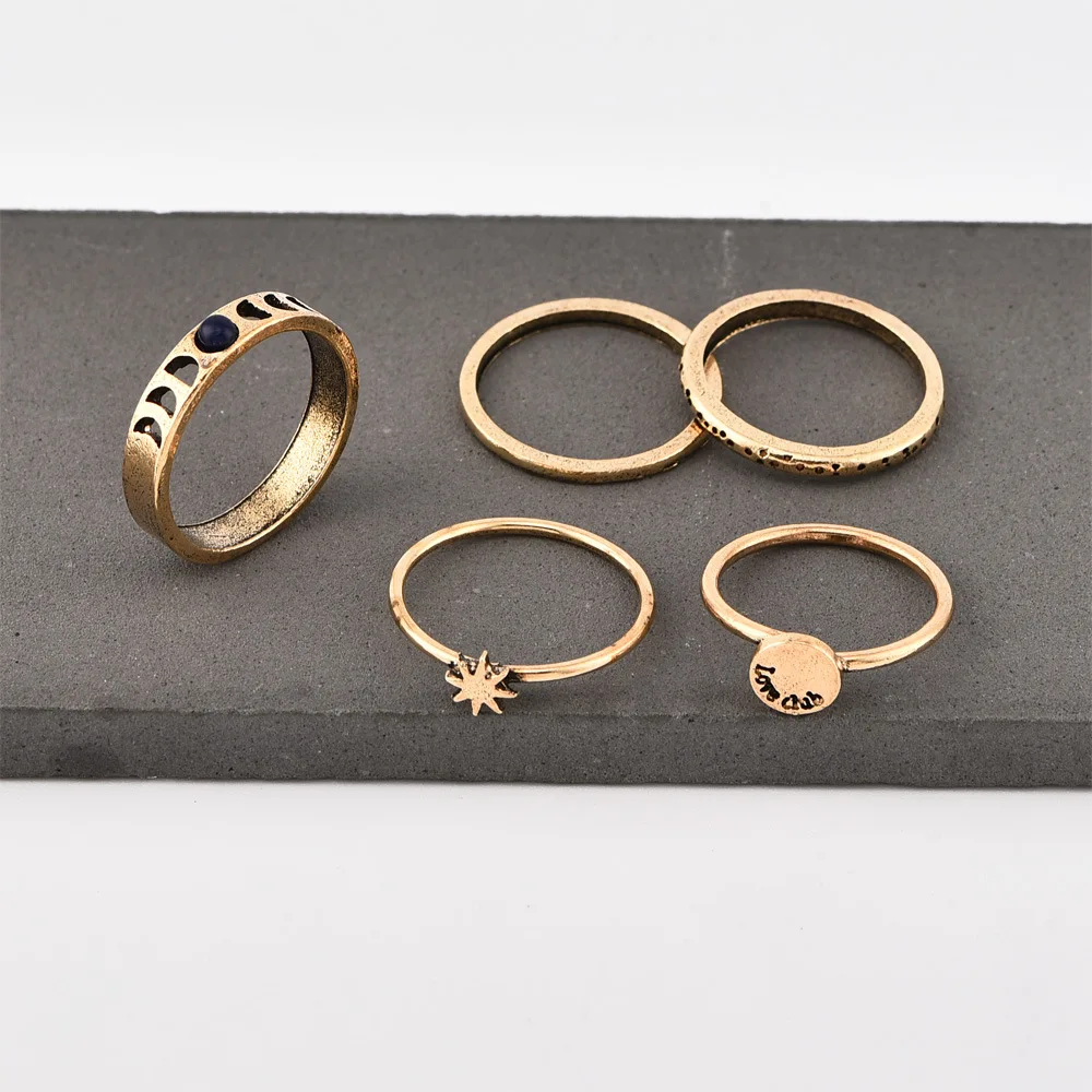 Fashion simple retro star moon women's ring combination hipster street shooting | Украшения и аксессуары