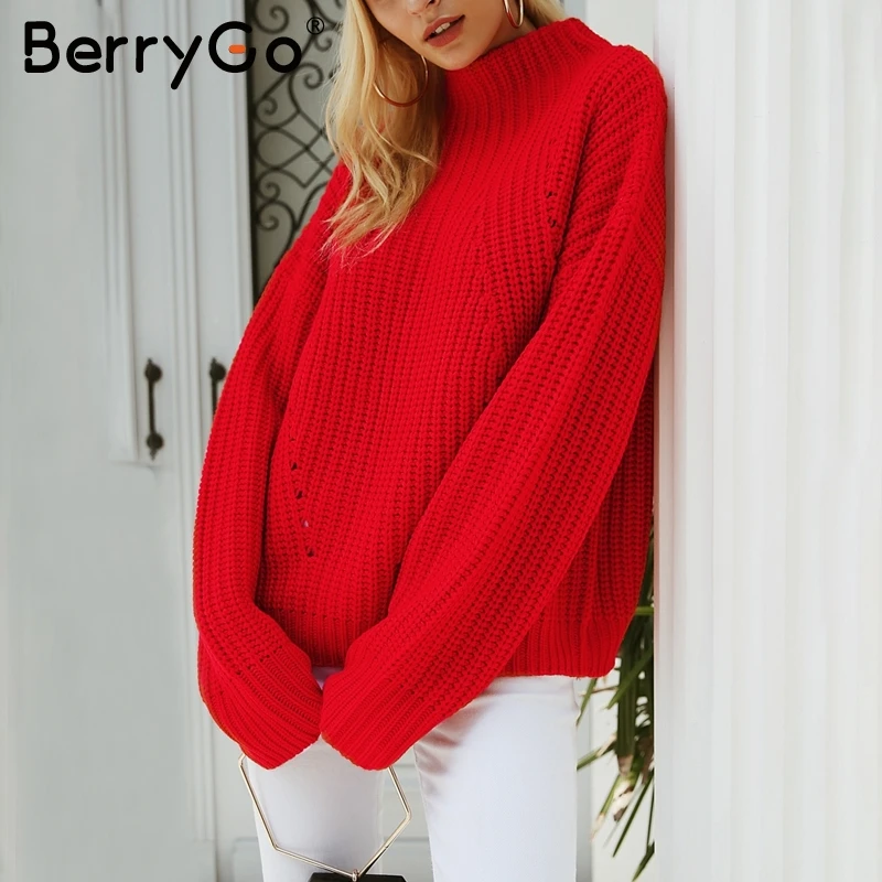 BerryGo короткий красный вязанный зимний свитер Женский Повседневный теплый