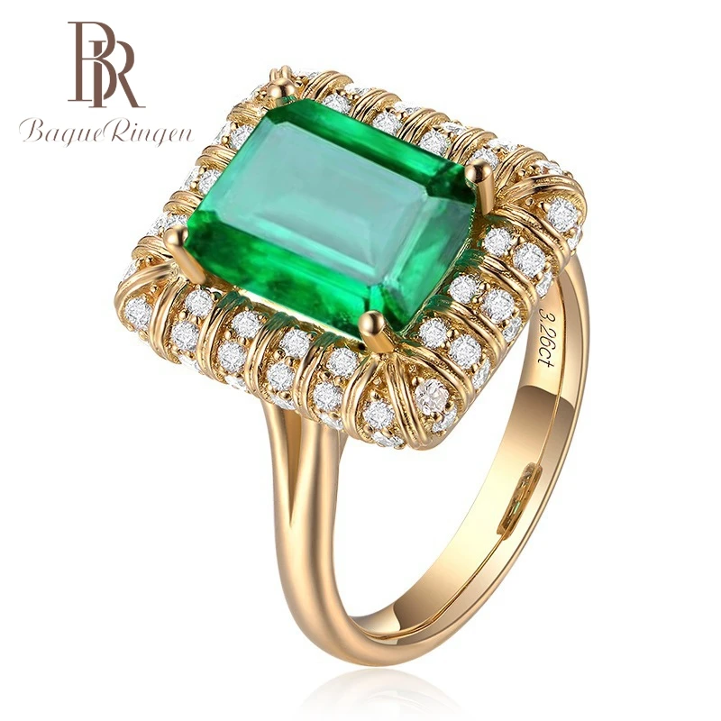 

Bague Ringen 18K Gold Color Luxury Wedding Finger Rings for Women 925 Silver Jewelry Emerald Ring Wholesale Female Jewelry Gift