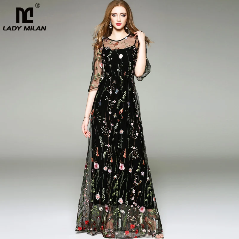 Женские длинные платья с круглым вырезом и вышивкой весна лето|fashion long dress|long
