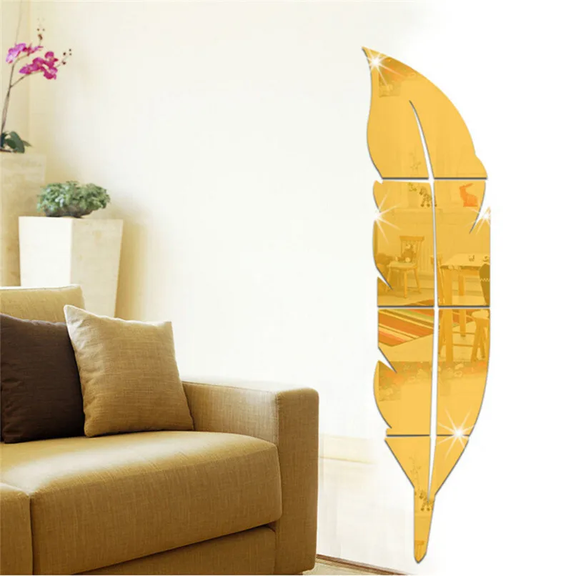 3 вида цветов Съемные перьевые зеркальные настенные наклейки Наклейка Искусство