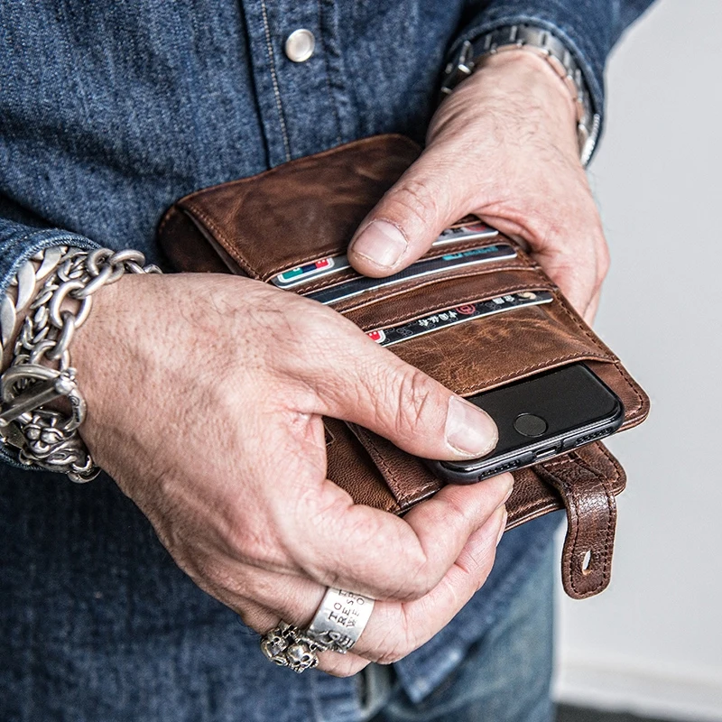 AETOO Retro Sheepskin Wallet Men's multi-card ticket clip folding vertical leather handbag can be put into the phone | Багаж и сумки