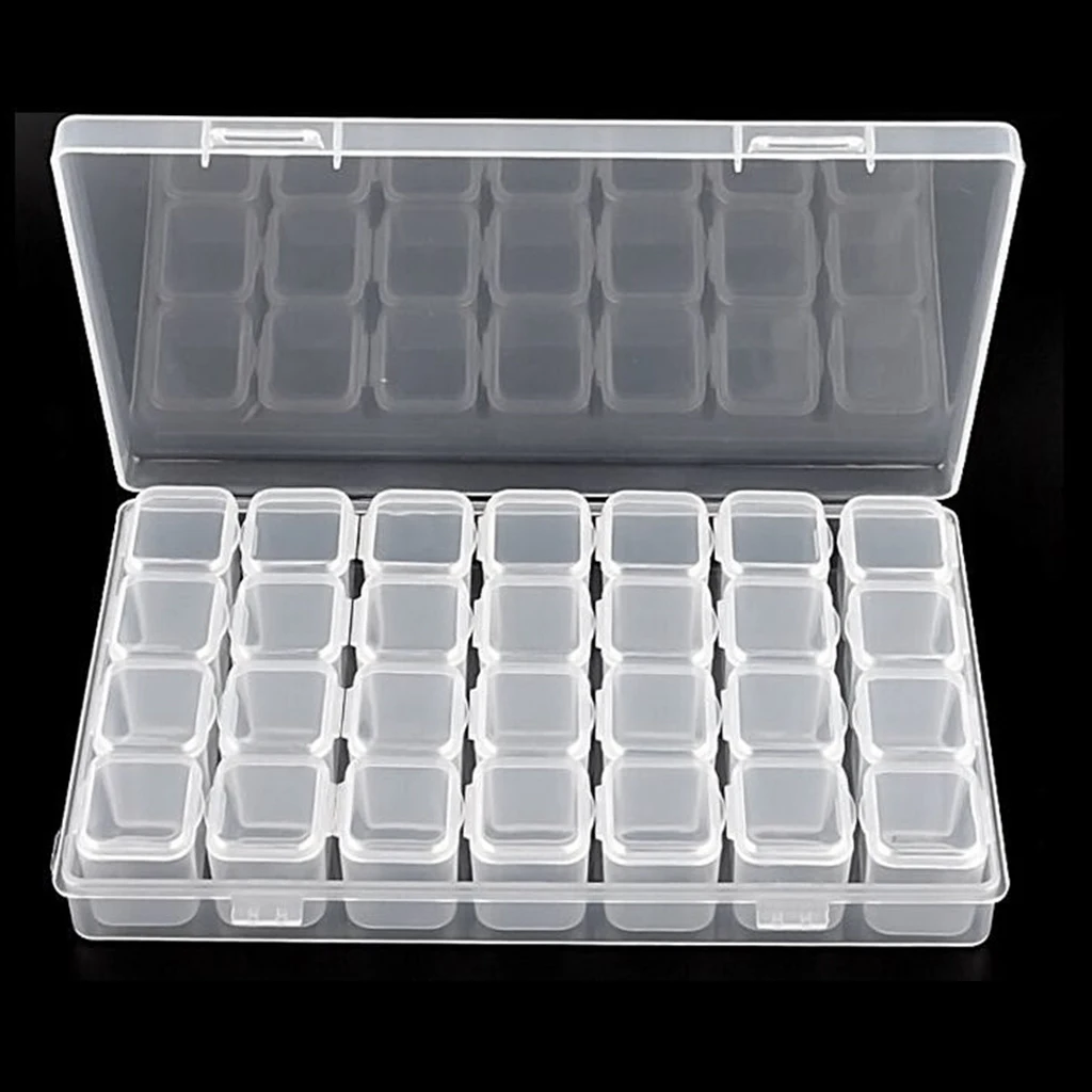 Фото Прозрачная пластиковая коробка для вышивки 28 ячеек хранения аксессуаров