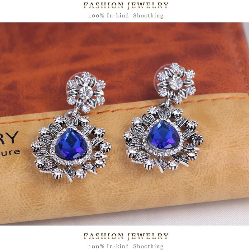 Женские винтажные серьги Ajojewel синие капли с кристаллами стразы