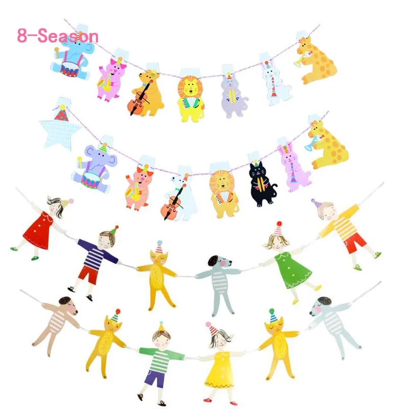 

8-SEASON Hawaiian Party Decorations Flamingo Pineapple Safari Animal Party Summer Birthday Banner Flag Photo Prop