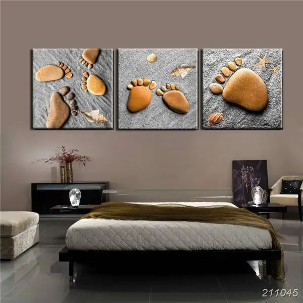 Новый современный принт Картина 3 панели прекрасные пески ступни камни холст
