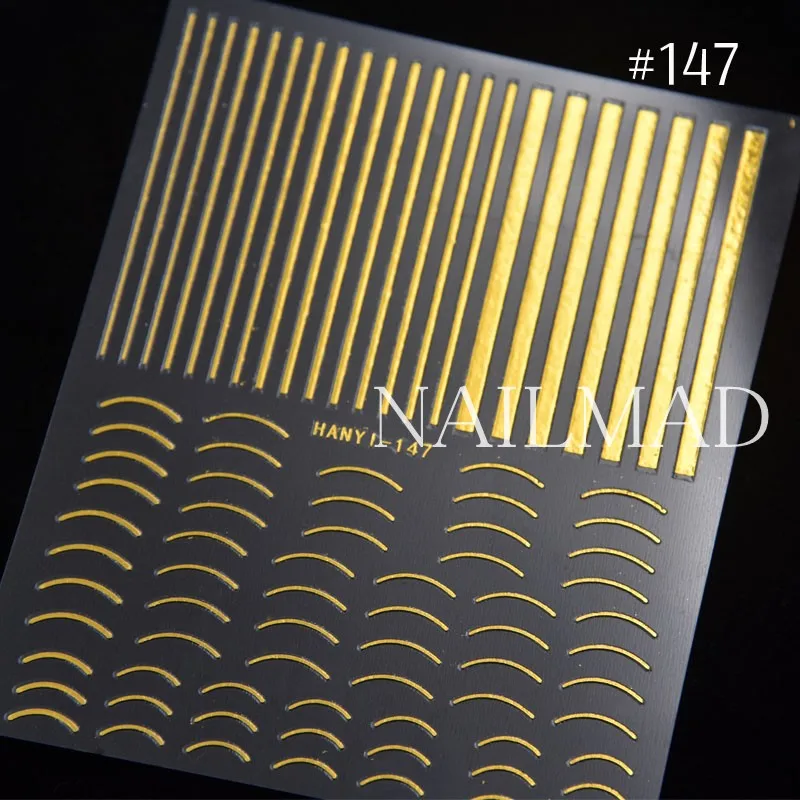 Pattern 147 1 лист, золотые кривые полосы, 3D наклейки для ногтей, клейкие ленты, наклейки, наклейки для маникюра, наклейки для ногтей - Цвет: Pattern 147