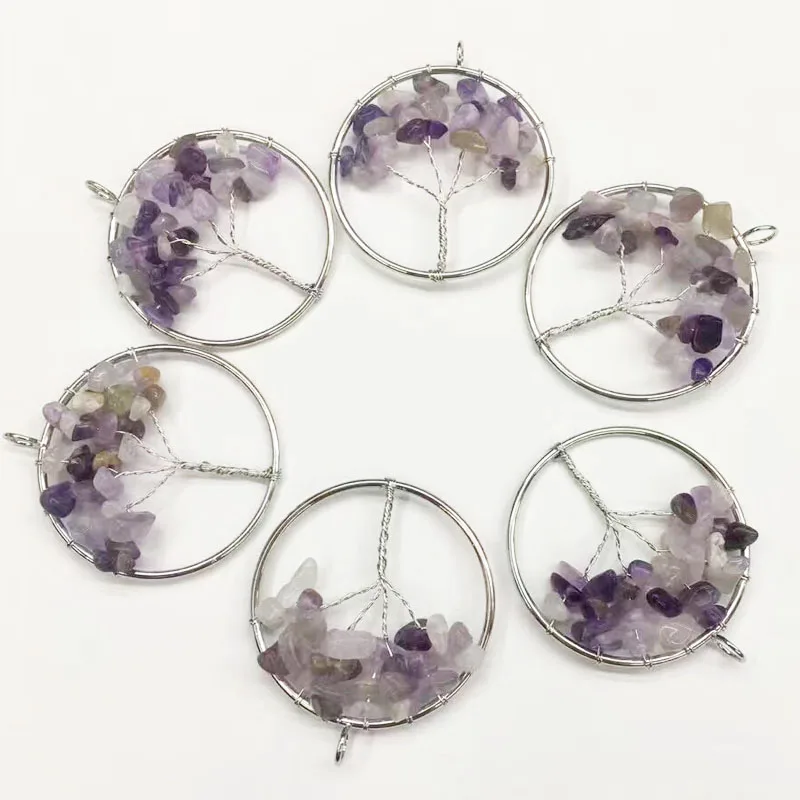 Tree of life Natural Stone Reiki Chakra cage Pendants For Necklace Women Healing Crystals Semi-Precious Jewelry pendulos | Украшения и