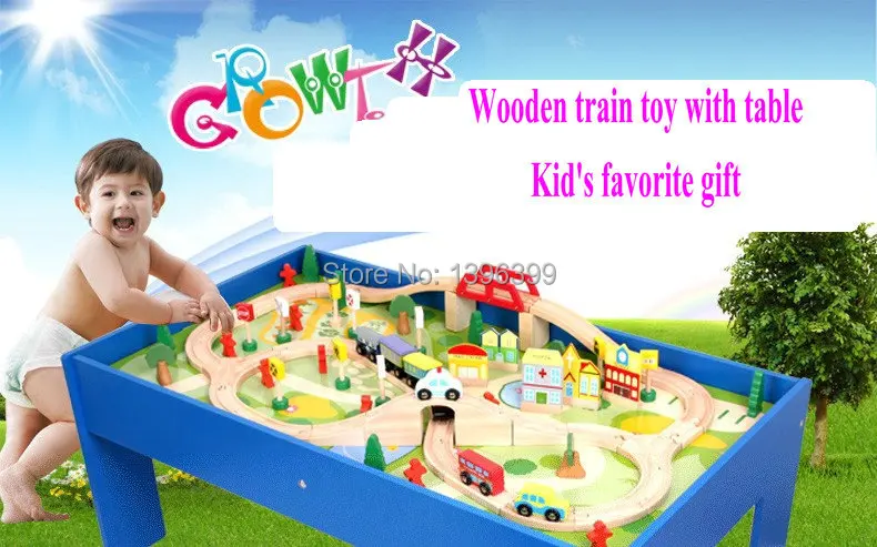 Free shipping wooden toys non-toxic educational train &amp railway set with table (wooden &amprailway ) | Игрушки и хобби