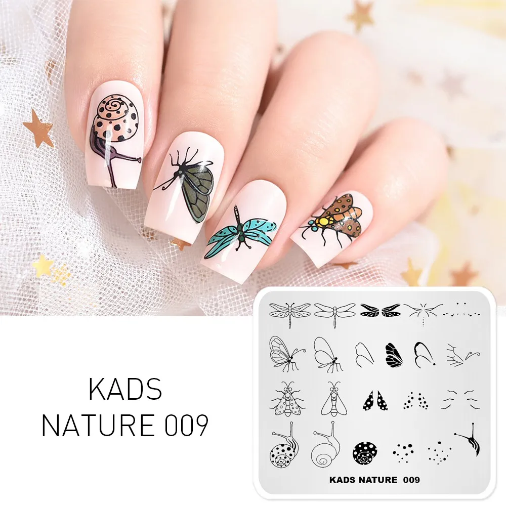 KADS Nature 009 штампованные пластины для ногтей Бабочка Стрекоза Улитка Дизайн