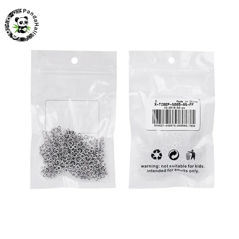 

50PCS Antique Silver Color Flower Alloy Tibetan Style Connectors 18x13x1mm Hole: 2mm Lead Free & Cadmium Free & Nickel Free