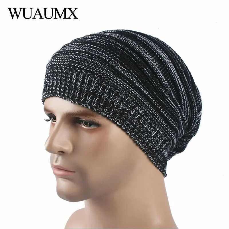

Wuaumx Casual Autumn Winter Hats For Men And Women Baggy Skullies Beanies For Man Hip Hop Knitted Cap bonnet homme czapka zimowa