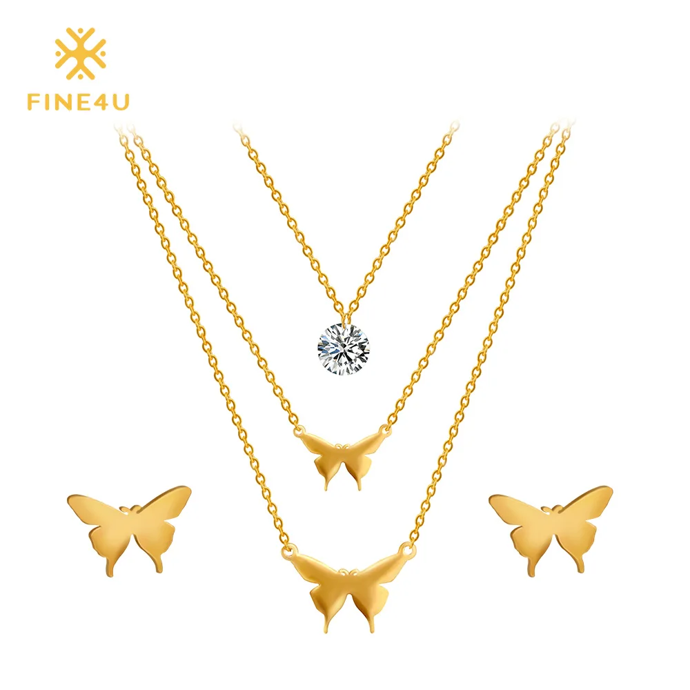 2018 Новинка FINE4U N009 316L Ювелирные наборы из нержавеющей стали для женщин ожерелье и
