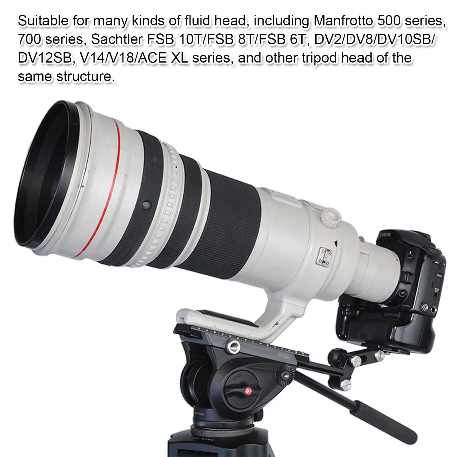 Long Lens Support and Quick Release Plate for Fluid Head Manfrotto 500 700, Sachtler FSB 10/8/6,DV2/8/10SB/12SB,V14/18/ACE XL