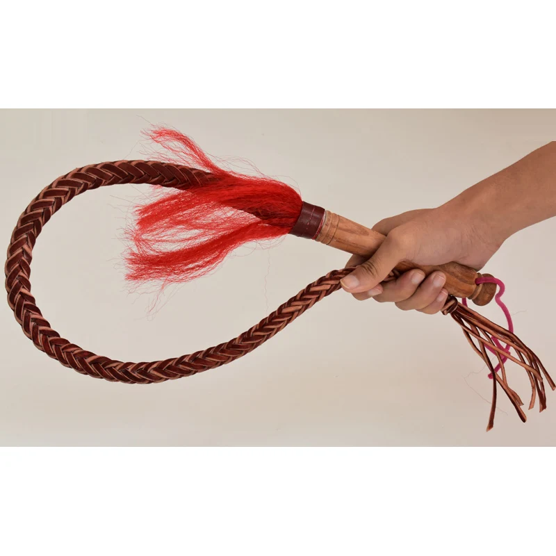 Wooden Handle Red LOCLE 100 см ручная работа плетеные Хлысты для скачек из натуральной бычьей кожи Конный Всадник для верховой езды - Цвет: Wooden Handle Red