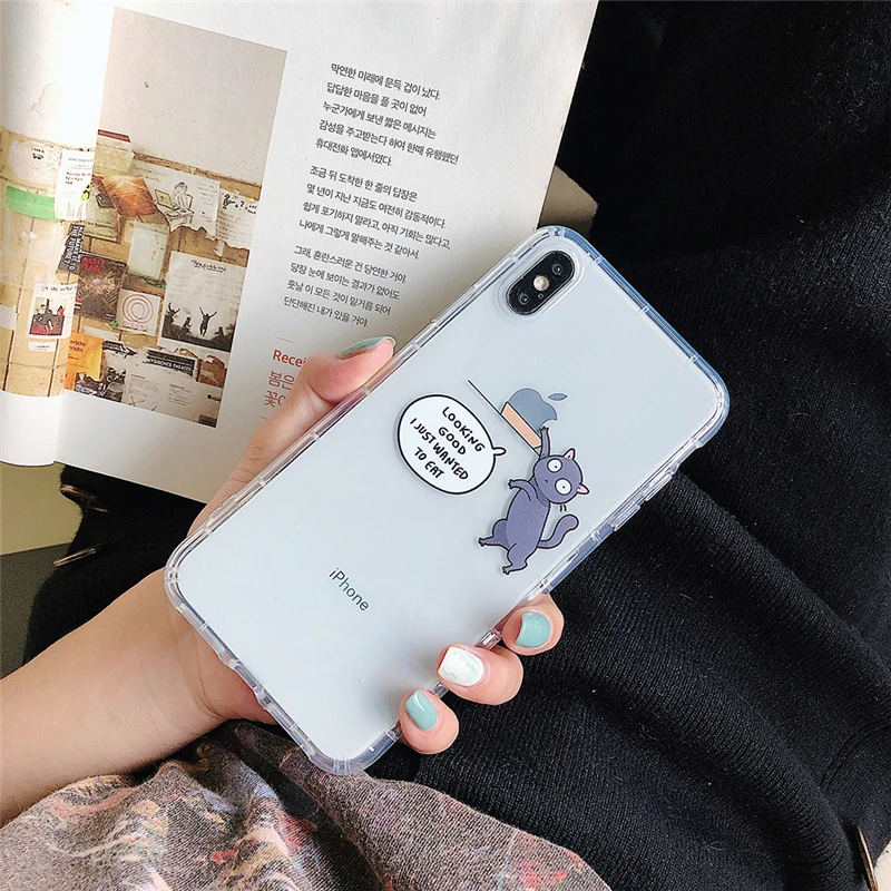Kexin Animal Phone Case For iPhone Xr Xs Max Lovely Dog Cat Looking Food Design 6 7 8 Plus Shockproof Clear |