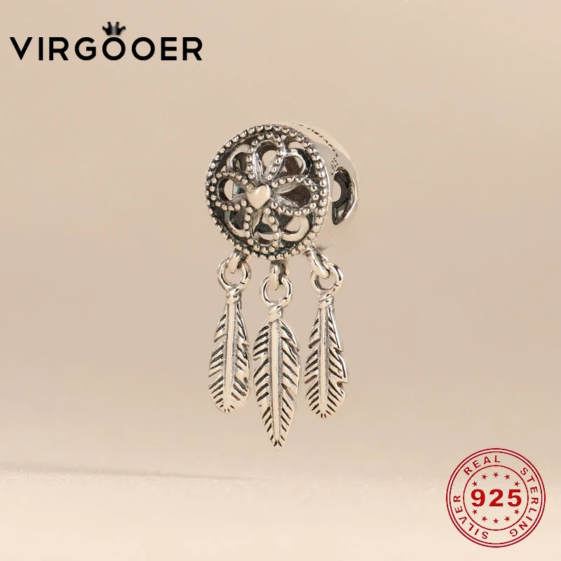 Virgooer Новая любовь сердце перо подвеска Ловец снов бусины подходят Pandora браслет Diy