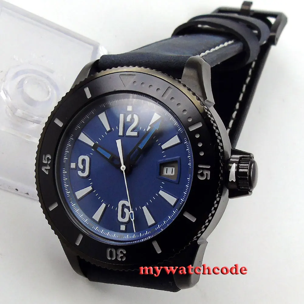 

43mm BLIGER blue dial PVD case date automatic mens wrist watch 3