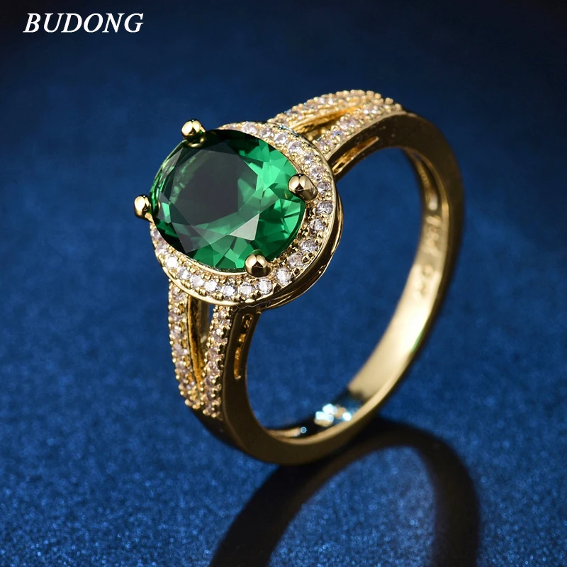 Женское кольцо на палец BUDONG Infinity овальное зеленого цвета с цирконием|anel feminino|women