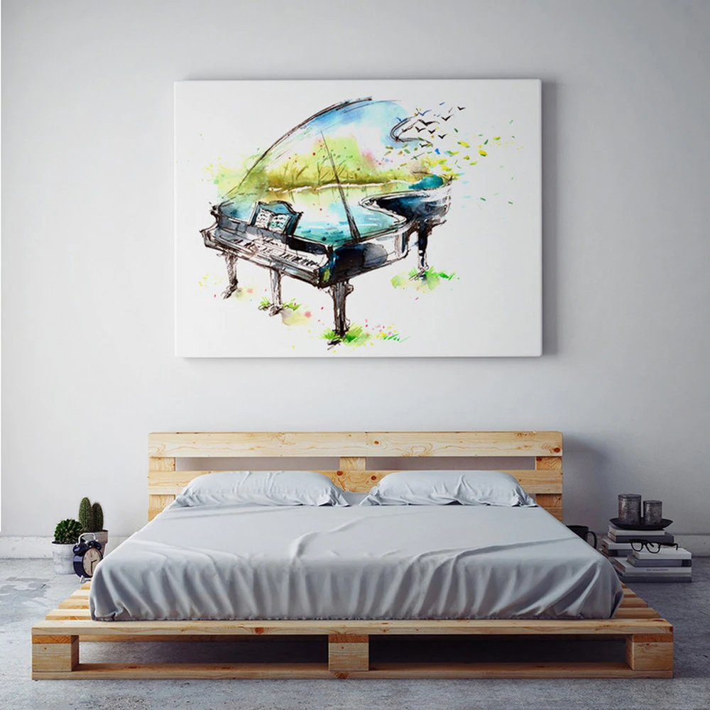 

Embelish Watercolor canvas painting Piano Guitar Violin Oil Painting Modern Music Instrument Wall Art Painting for Living Room