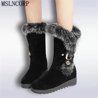autumn winter warm snow boots shoes rabbit fur women height increasing fashion womens boots brand woman ankle botas size 34 43