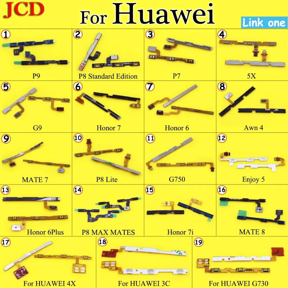 

JCD Power On Off Volume Up Down Button Key Flex Cable For huawei P7 P8 P9 Lite Honor 7 7 6 Replacement Part For HUAWEI MATE 7 8