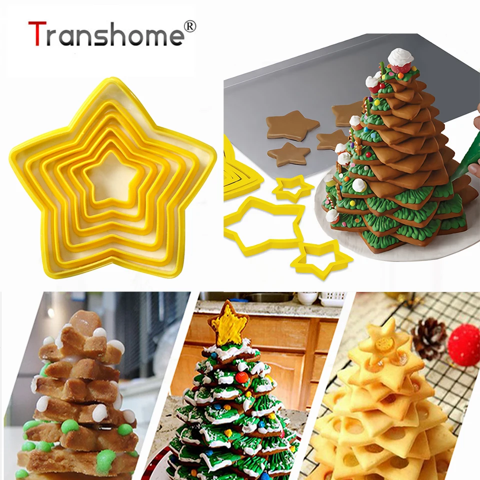 Transhome рождественские формочки для печенья 6 шт./компл. 3D пластиковые пятиконечные