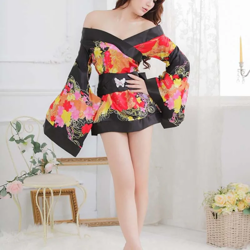 Women Satin Sexy Kimono Lingerie Intimate Cosplay Sleepwear Robe Floral Pattern Erotic Nightgown Underwear Bath Night Dress |