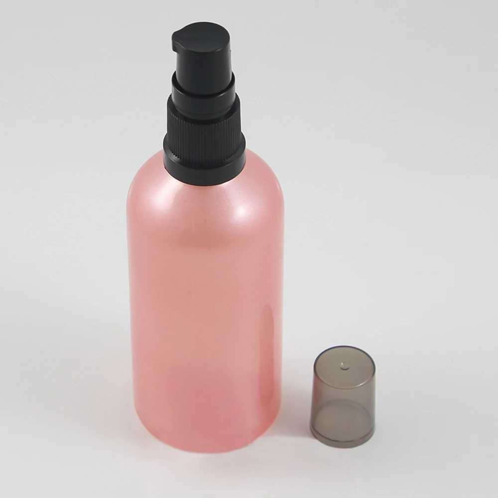 50pcs 100 ml pink empty Glass lotion container with black plastic pump, 100ml glass empty pink color cosmetic packing for liquid