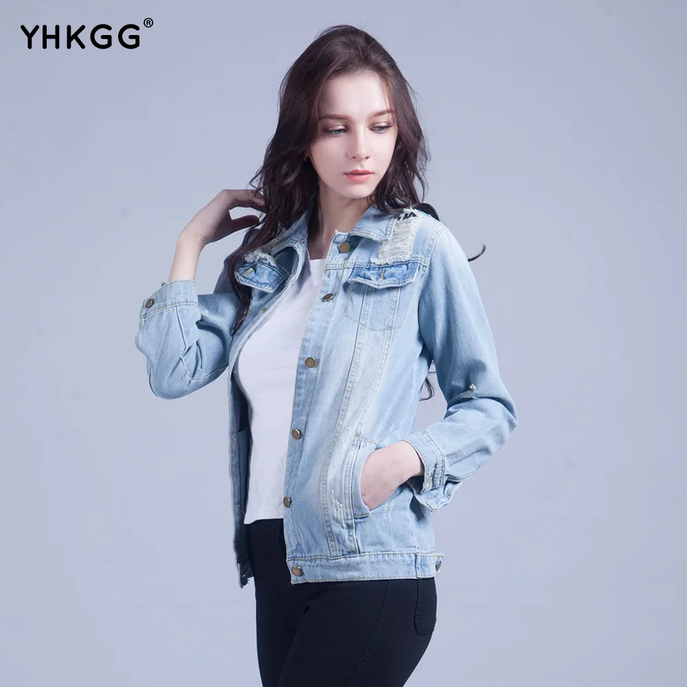 YHKGG2018 Для женщин одноцветное пальто Джинсовая куртка Зимняя джинсовая для