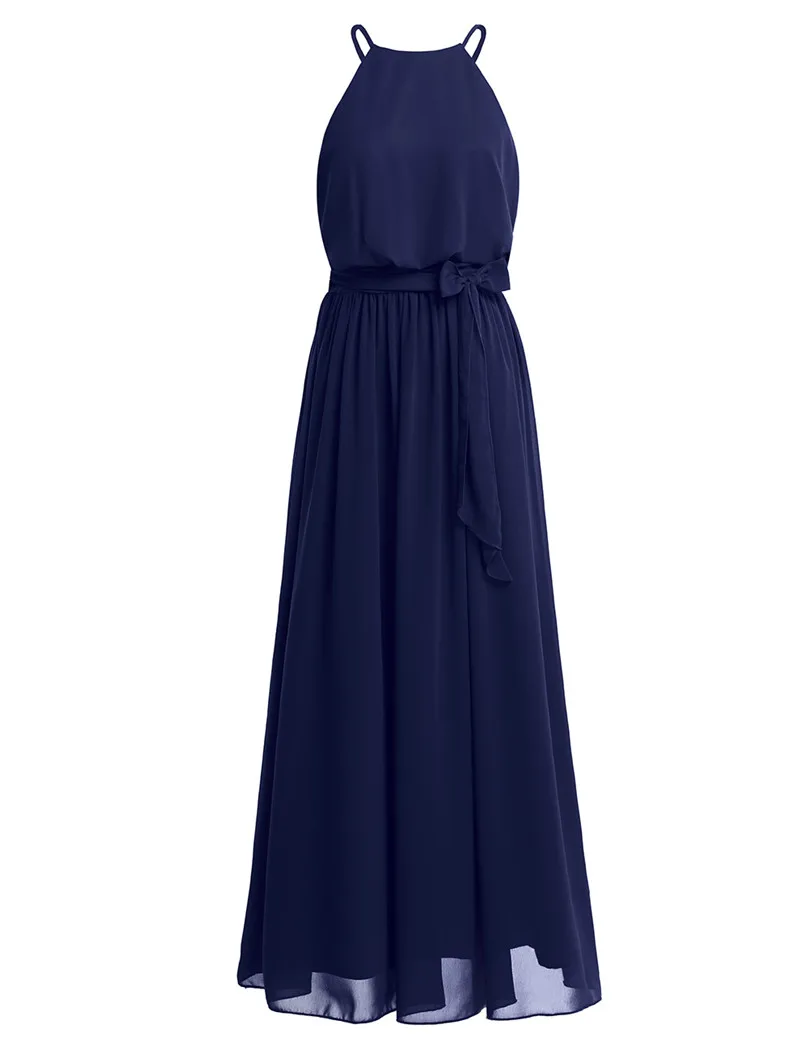 Navy Blue Tiaobug Для женщин, для девушек, без рукавов с лямкой на шее шифоновое платье для подружки невесты полной длины платье на выпускной, платье длинное платье для принцессы, Свадебная вечеринка, платье - Цвет: Navy Blue
