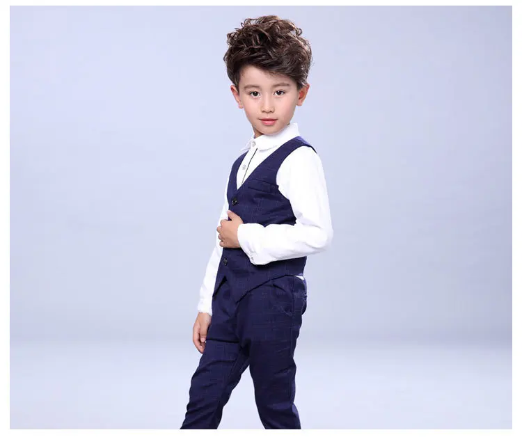 Fashion Boy Suit for Weddings Prom Party 24M-10T Children Slim Fit Sets Boys Tuxedo Formal Vest Pants Classic Costume Blue | Детская