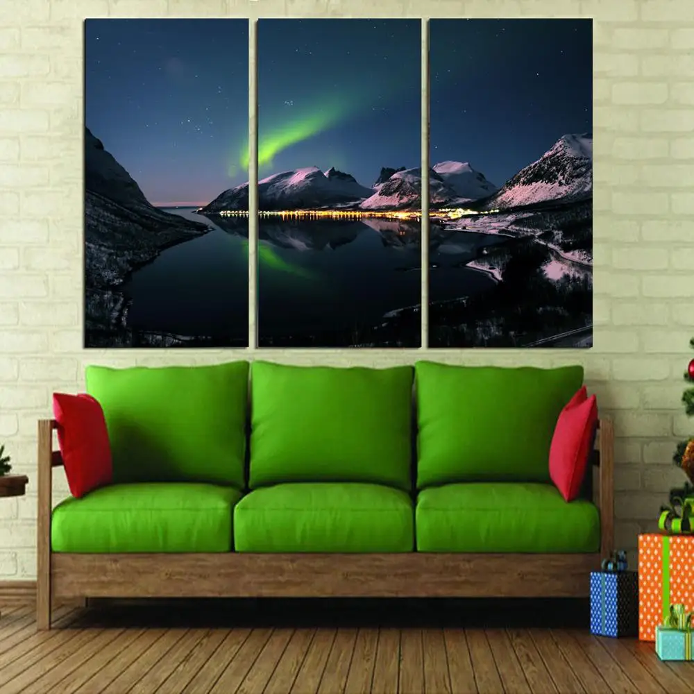

Drop shipping 3 Panel printed painting Aurora Borealis Wall Art Picture Home Decoration Living Room Modern painting LS441