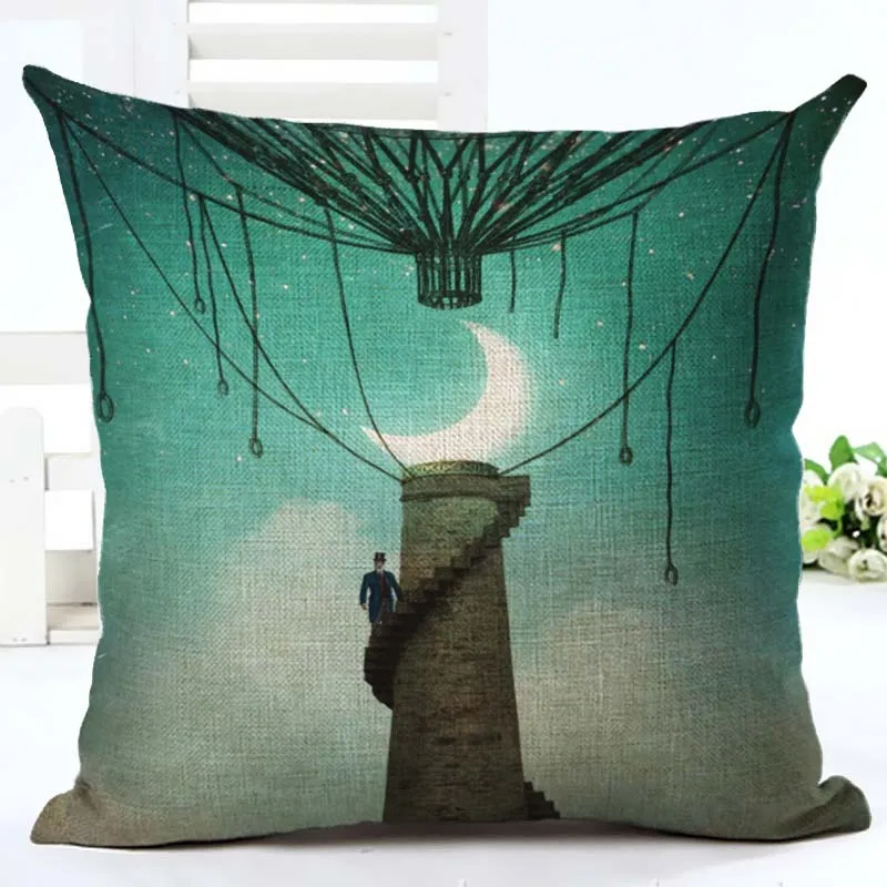 18-дюймовая хлопковая льняная наволочка с мультяшным принтом домашняя