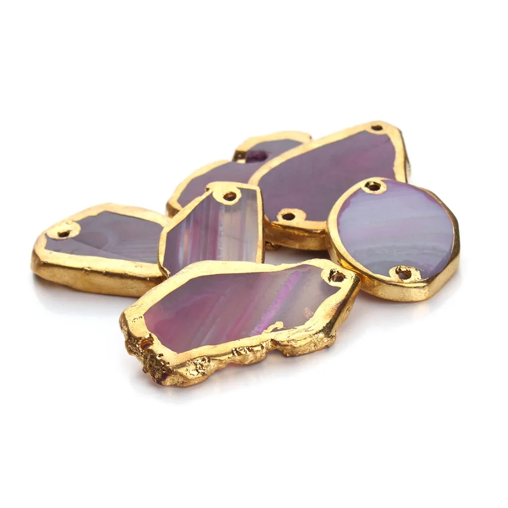 Wholesale 2020 New Fashion Irregular Double Hole Natural Stone Pink Pendants Connectors for Necklace Jewelry Making Findings | Украшения и