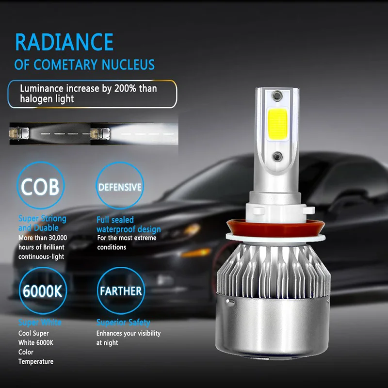 TF30 2Pcs/lot C6 LED Headlights Bulbs Conversion Kit Lights 72W 8000LM H1 H3 H4 H7 HB3 HB4 9004 9005 Auto COB Car 6500K|Передние LED-фары