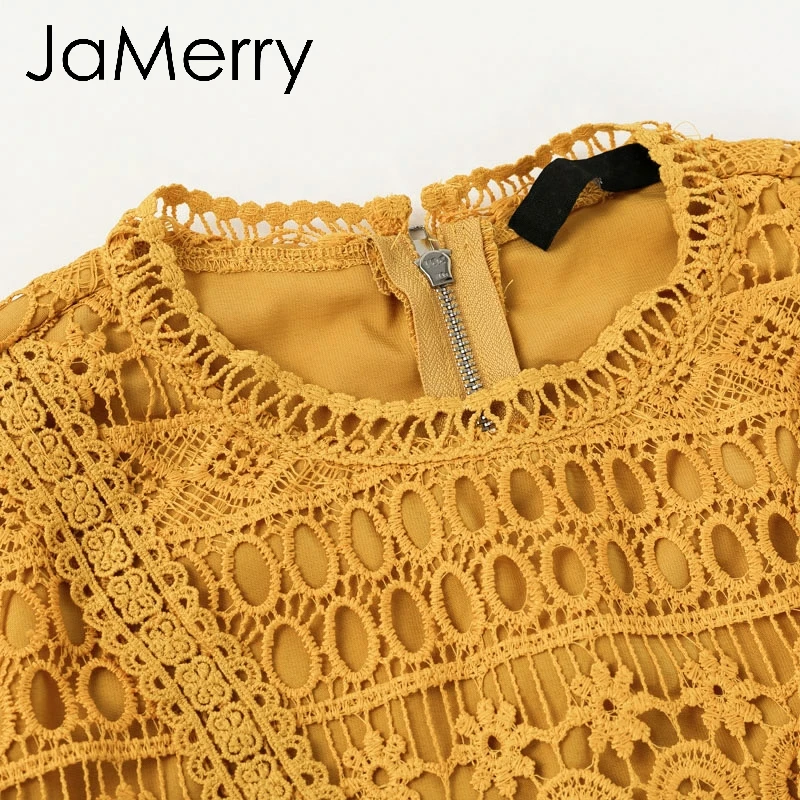 JaMerry винтажная белая кружевная женская блузка с вышивкой рубашка коротким