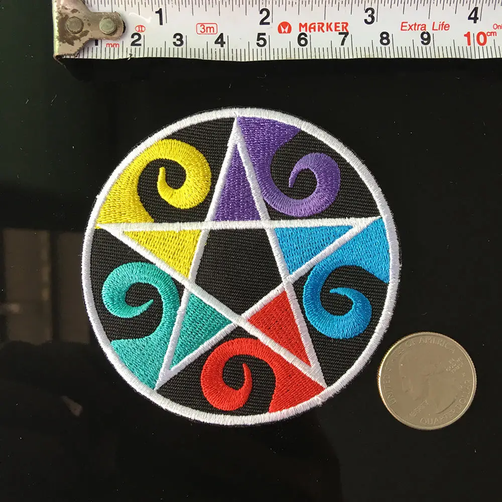 C 7.5CM 1 шт. сатана пентаграмма Железо на патч Коза аппликация злой знак вышитые украшения одежды 666 ткань украшения пэчворк - Цвет: C 7.5CM