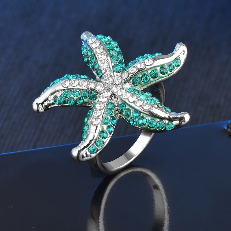 Boho крутые Кольца готический Морская звезда кольцо большой модный принт с