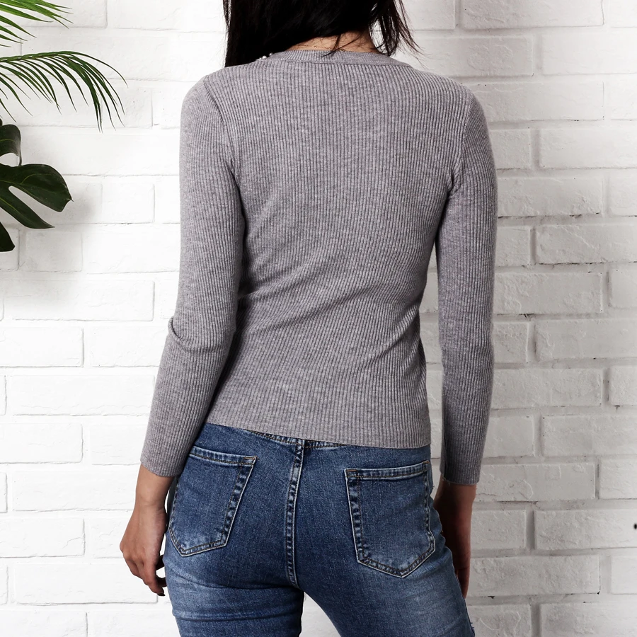 Pearl Sweaters Fashion 2018 Women Hollow Out Long Sleeve Knitted Sweater Pullover Jumper Beading Basic Top Autumn | Женская одежда