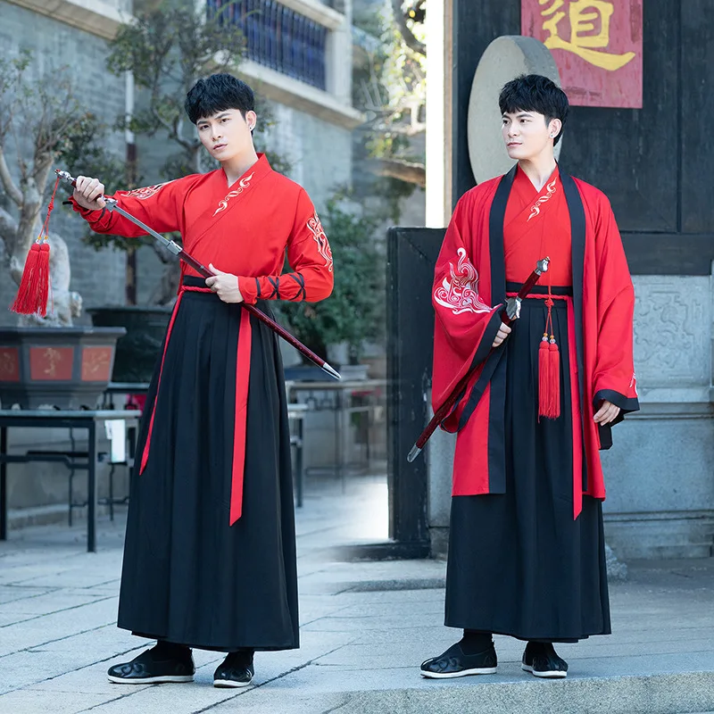 Hanfu костюм династии Тан с длинными рукавами китайский стиль костюмы традиционный старинный костюм для выступлений вышивка наряды мужской DN3510