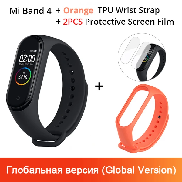 Add Orange Strap Глобальная версия Xiaomi Mi Band 4 Водонепроницаемый Фитнес-браслет трекер сердечного ритма цветной дисплей Bluetooth 5,0 135 мАч - Цвет: Add Orange Strap