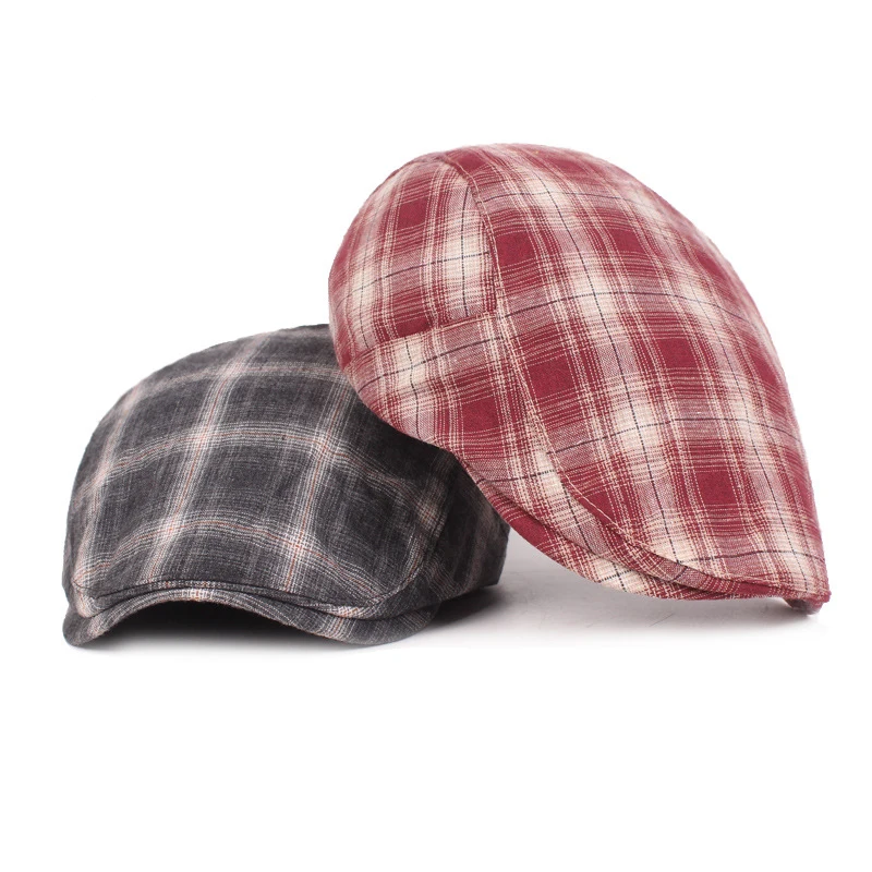 Fashion Summer Sun Hats For Men Women Casual Plaid Cotton Beret Caps Gorras Planas Boinas Check Flat Cap Adjustable Male Berets