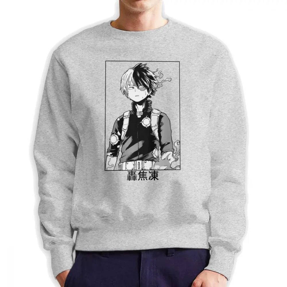 Todoroki Shoto My Hero Academy толстовки мужские Новинка органический хлопок пуловер с круглым вырезом Новое поступление одежда с капюшоном - Цвет: Серый