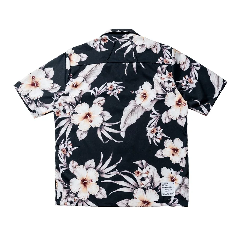 

Spring and Summer Tide Brand Flower Print Shirt Men's Couple Casual Cool Short-sleeved Shirt Ins Beach Style Shirt