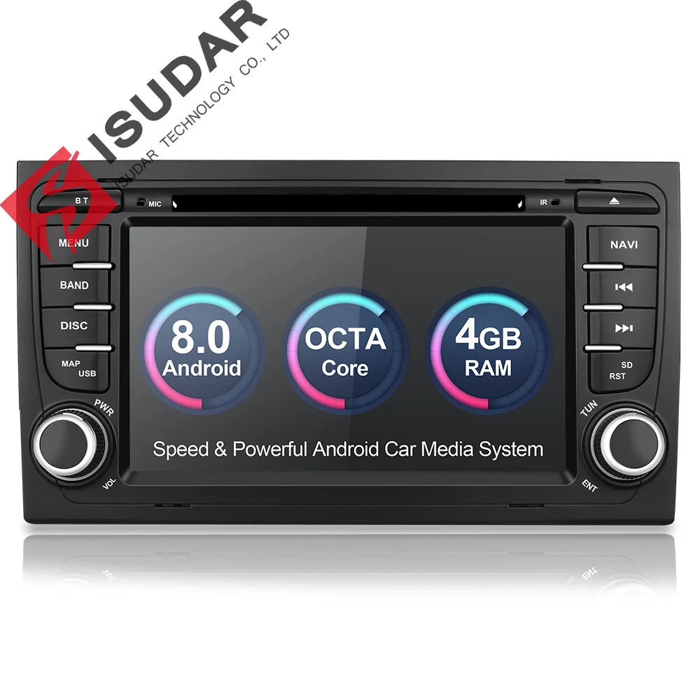 Isudar Автомагнитола с 7 Дюймовым Экраном 2 Din на Android 8.0.0 Для Автомобилей Audi/A4/S4 2002-2008