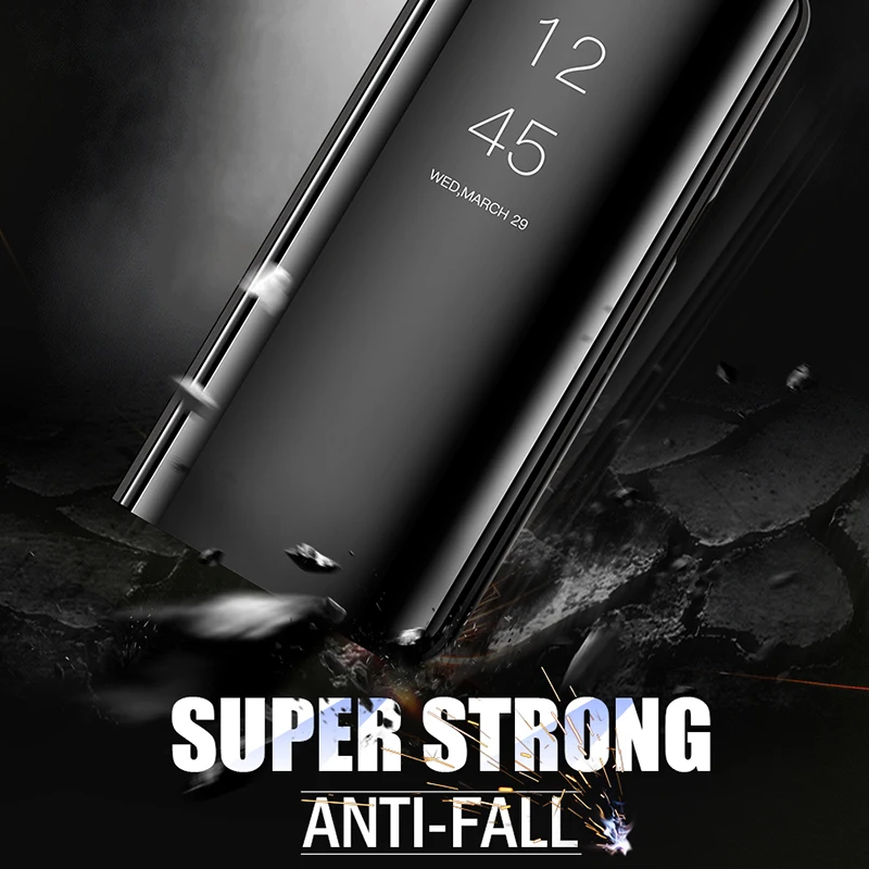 Shockproof 360 Full Protective Plating Ultra Thin Clear View Mirror Stand Hard Cover for Samsung Galaxy A8 Plus 2018 Filp Case |