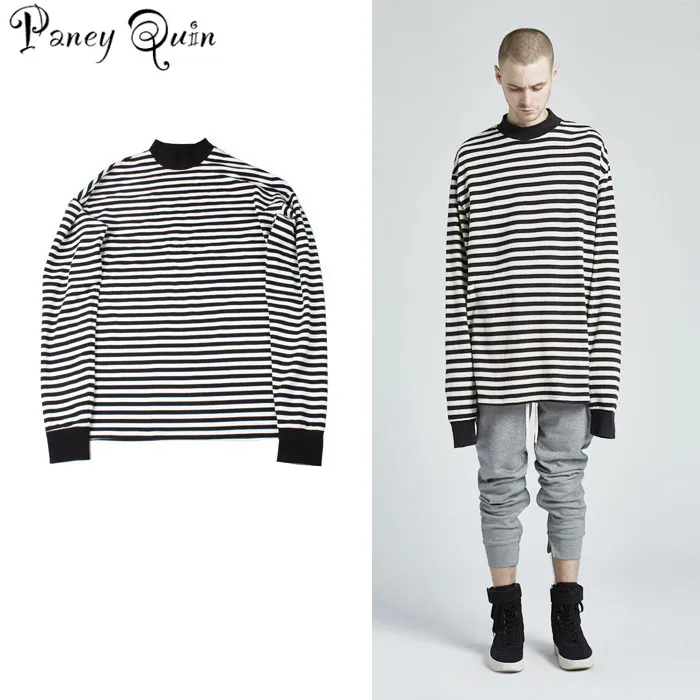 

NEW T-Shirt Men Long Sleeve Black White Striped T-shirt Men Women Unisex Loose Oversize Extra Long Sleeve Couple T Shirt