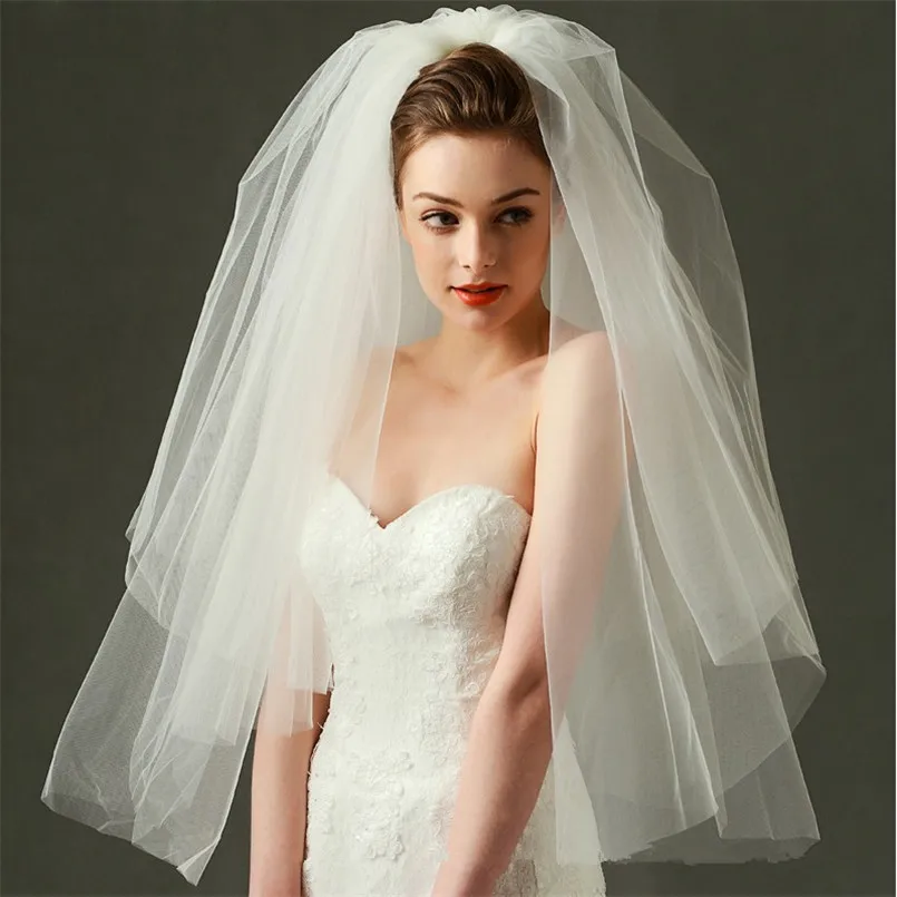 Romantic Korean Style Short Two-Layer Wedding Veils With Combs Simple &amp Elegant Organza Bridal Cheap Velo Novia | Свадьбы и