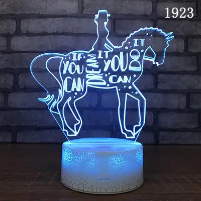 Лошадь Usb Новинка 3d лампа очаровательный рисунок для детей игрушки 3d светильники дистанционный сенсорный Usb и батарея питания детская лампа - Испускаемый цвет: H